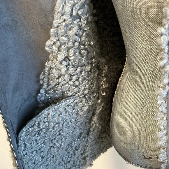 KENSIE Grey Lamb Faux Fur and Faux Suede Long Vest, Size S - Picture 9 of 12